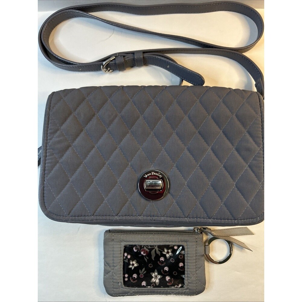 Vera Bradley Gray Turn Lock Crossbody Purse Handbag Quilted Carbon & Wallet